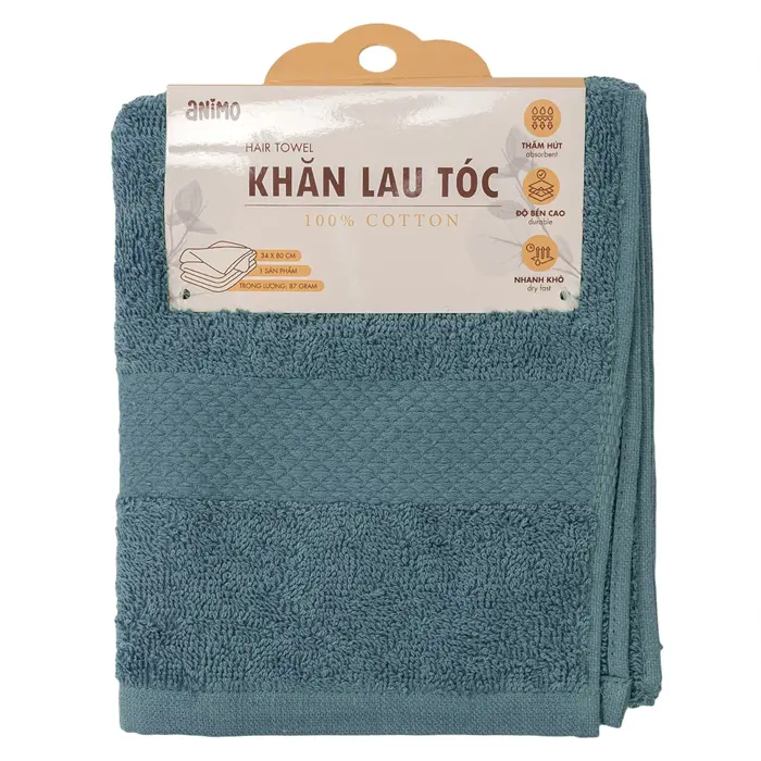 Khăn lau tóc Cotton Animo T2408_PP004 (34x80cm) - Giao màu ngẫu nhiên,