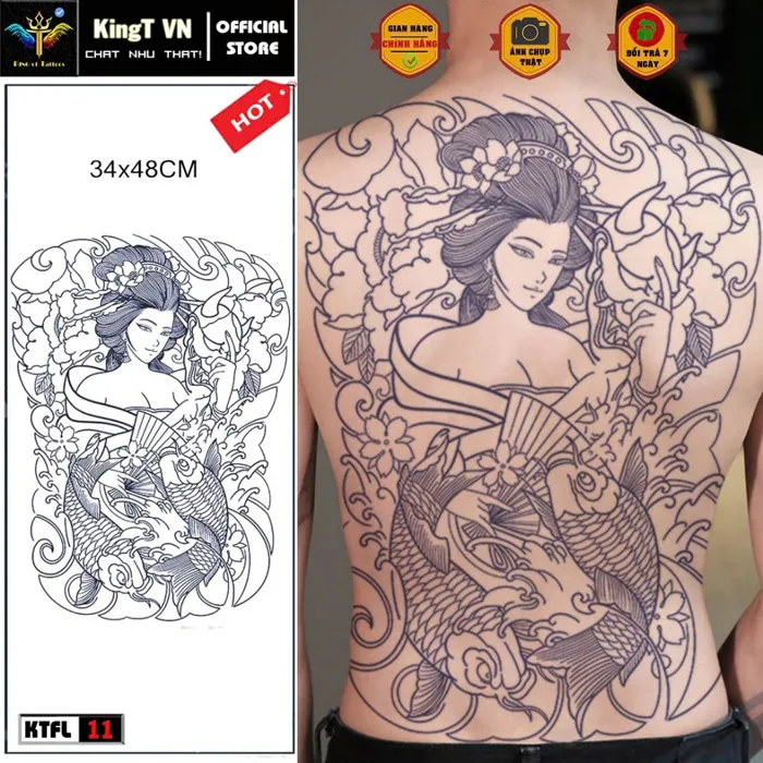 ✓ Hình xăm 15 ngày full lưng nhật cổ geisha cô gái nhật mặt quỷ hàng chính  hãng KingT | Shopee Việt Nam