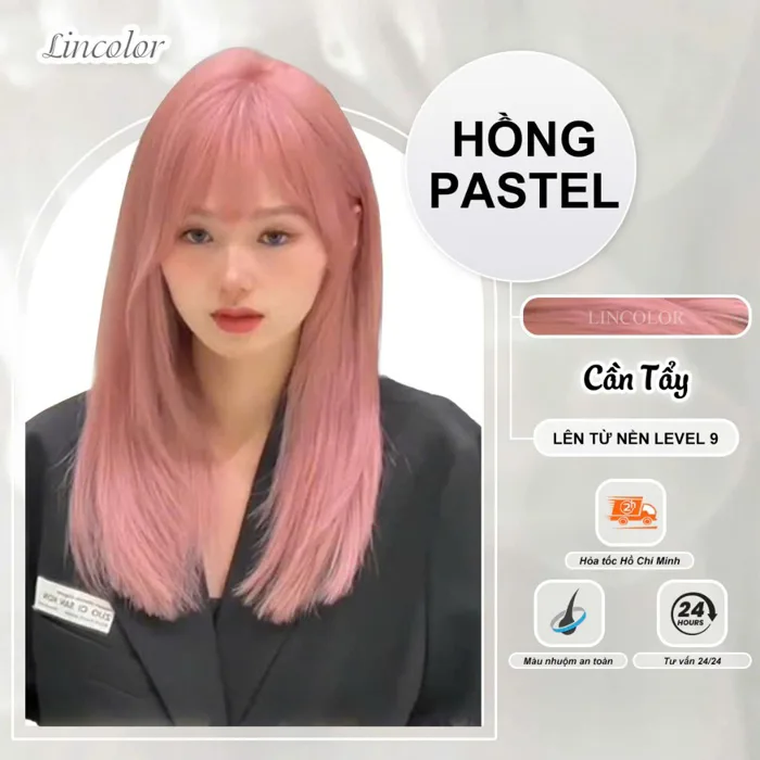 Thuốc nhuộm tóc, thuốc nhuộm tóc màu HỒNG PASTEL , LIN_COLOR, tặng kèm oxy  trợ nhuộm và bao tay,trùm đầu, bịt tai