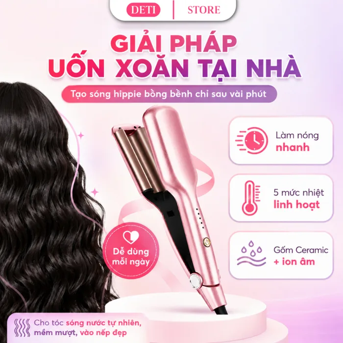 Máy Uốn Tóc Xoăn Sóng Nước Hippie 28 Thiết Kế 3 Trục Gốm Sứ Ceramic Cao  Cấp, Máy Làm Xoăn Sóng Nước Chỉnh Nhiệt Tạo Kiểu | Shopee Việt Nam