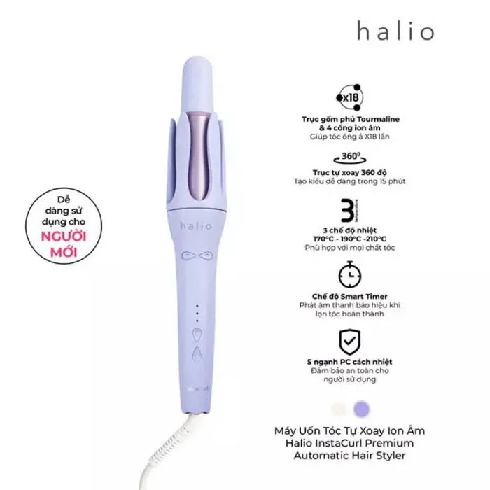 Máy uốn tóc tự xoay ion âm Halio Instacurl Premium Automatic Hair Styler |  Giá rẻ