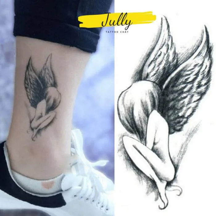 hình xăm dán thiên thần buồn mini JULLY Tattoo chất (kích thước 105x6cm)  hình xăm chống nước xăm tạm thời an toàn bền đẹp Hình Xăm Dán Dễ Sử Dụng  Không Gây