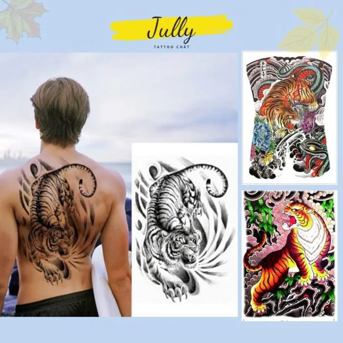 hình xăm dán kín full bít lưng hổ chúa sơn lâm JULLY Tattoo chất (kích  thước 48x34cm) hình xăm chống nước xăm tạm thời an toàn bền đẹp Hình Xăm  Dán Không