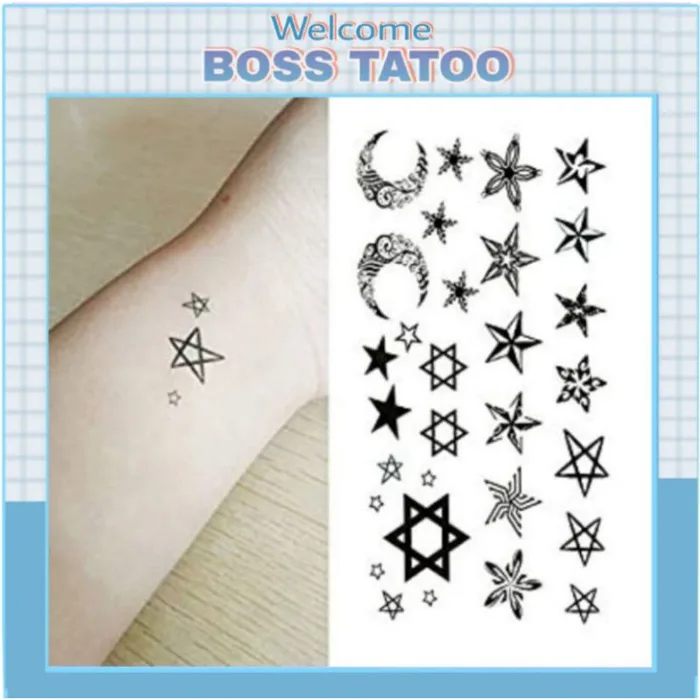 3 hình dán tạm thời tattoo mini ngôi sao nhỏ x077.Xăm dán Boss tatoo mini  tạm thời, size <10x6cm