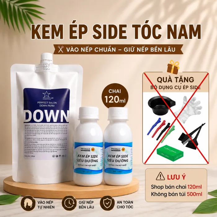Thuốc Ép Side tóc nam DOWN PERM PILAP chuyên nghiệp, an toàn, không xót,  hiệu quả nhanh túi 500ml