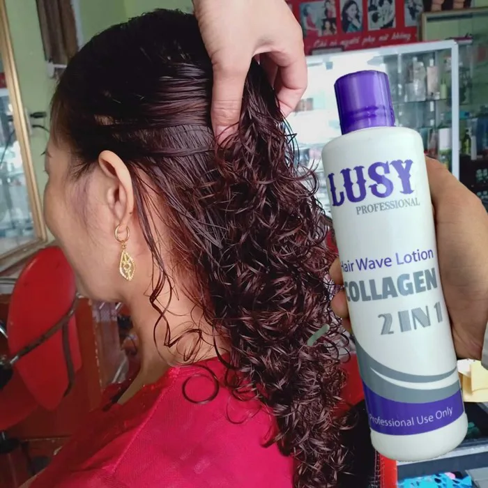 Thuốc uốn lạnh Lusy Collagen không cần dập 500ml AZ008 ,thuốc uốn tóc tại  nhà, tặng kẹp càng cua, bịt tai - az008.vn
