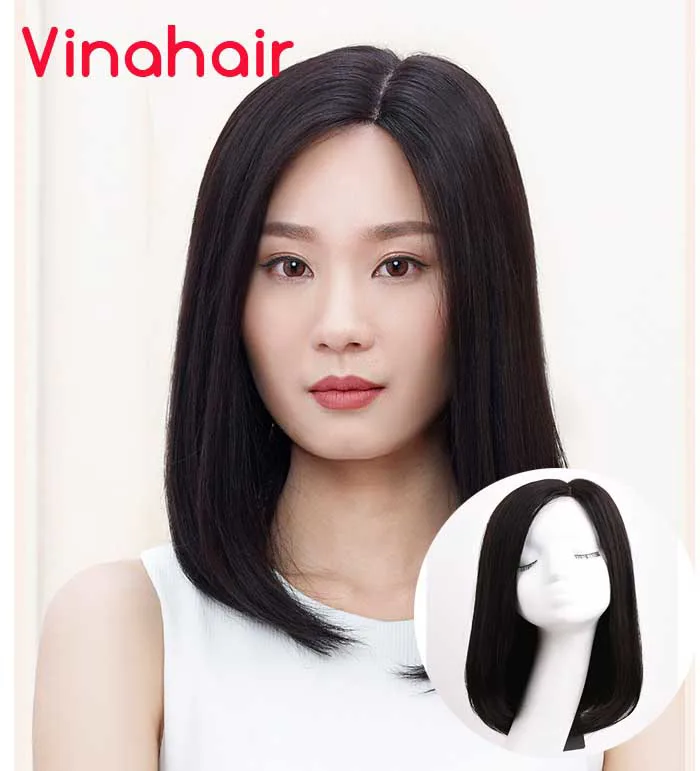 Tóc giả nguyên đầu thẳng dài ngôi lệch bằng tóc thật - Tóc giả VINAHAIR