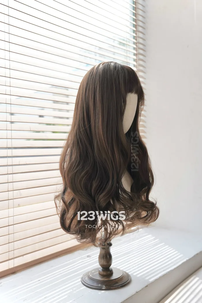 Bộ tóc giả nguyên đầu tơ cao cấp - Xoăn sóng mái thưa - Màu nâu ...
