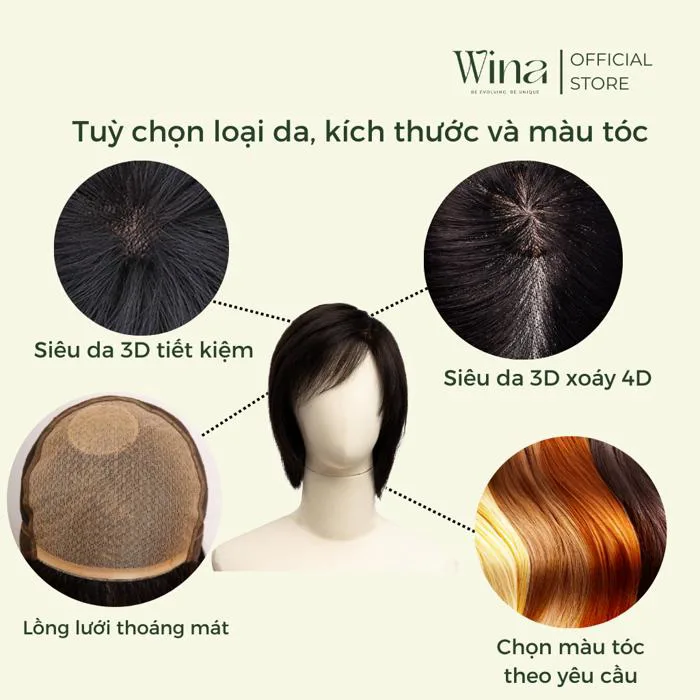 Tóc Giả Nữ Nguyên Đầu Bằng Tóc Thật Bob Ngắn Full Kim