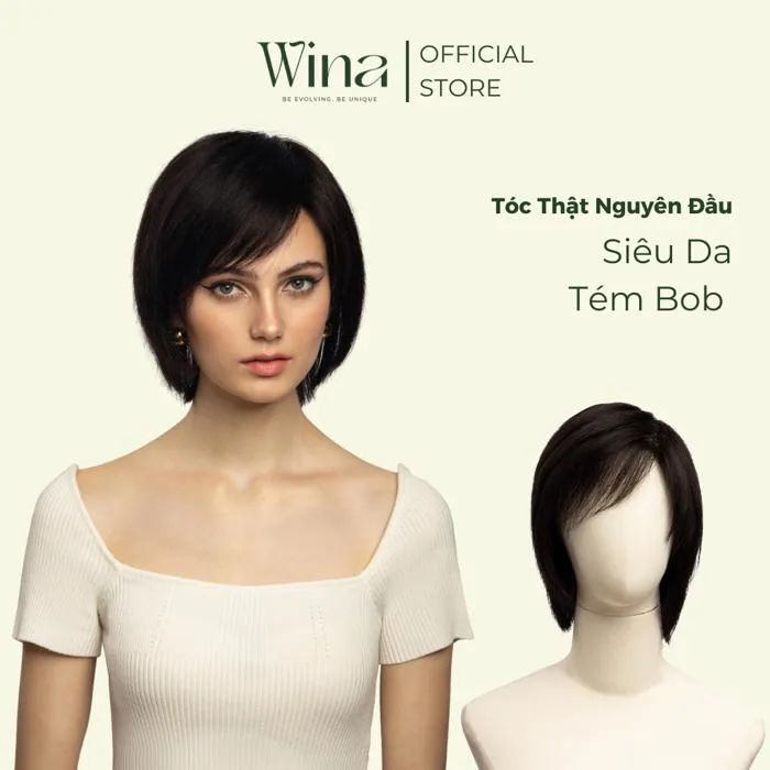 Tóc Giả Nữ Nguyên Đầu Bằng Tóc Thật Bob Ngắn Full Kim