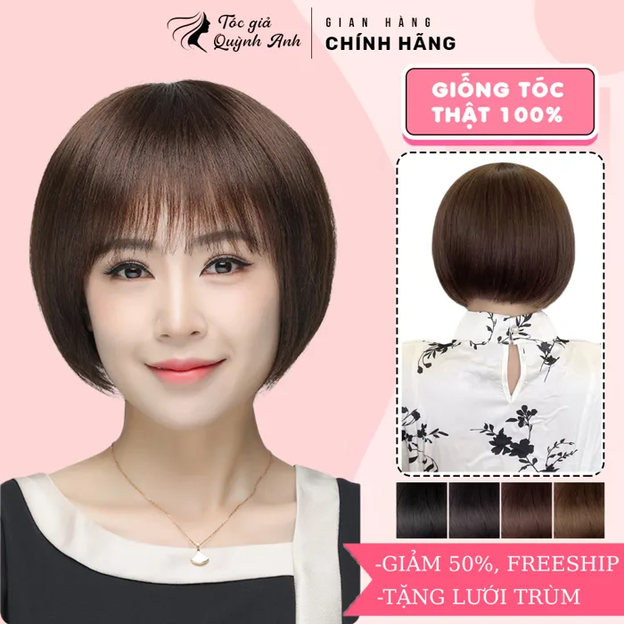 Tóc Giả Nữ Nguyên Đầu Ngắn Trung Niên TN28 Tóc Giả Cả Đầu Người Lớn Tuổi,  Tự Nhiên, Mềm Mượt, Dễ Đội, Tặng Lưới Trùm