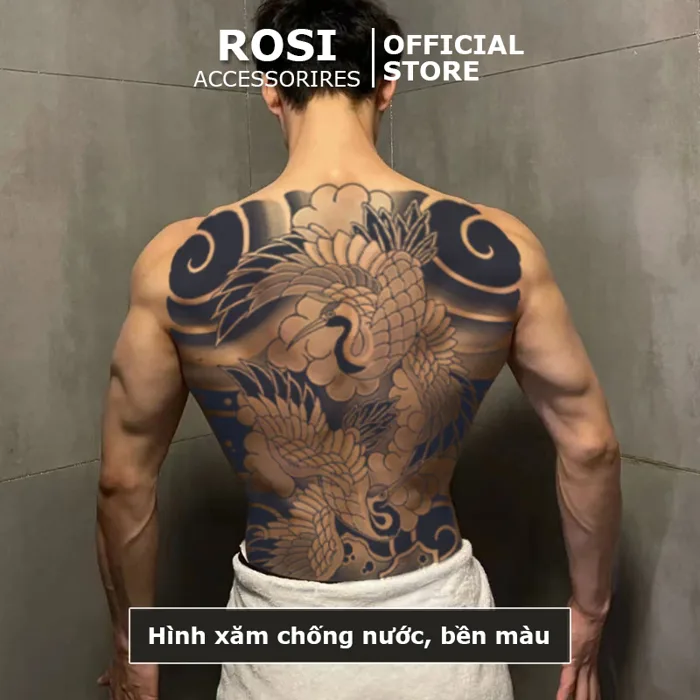 Hình xăm 15 ngày nhật cổ song hạc BD-008, miếng dán hình xăm full lưng  chống nước