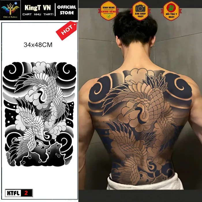 ✓ Hình xăm 15 ngày full lưng nhật cổ hạc tiên chu tước phượng hoàng lửa  hàng chính hãng KingT | Shopee Việt Nam