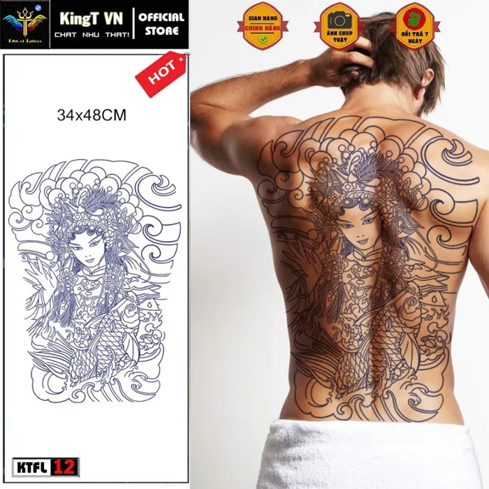 ✓ Hình xăm 15 ngày full lưng nhật cổ geisha cô gái nhật mặt quỷ hàng chính  hãng KingT | Shopee Việt Nam