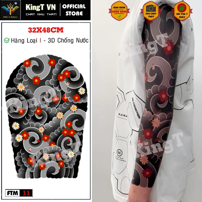 ✓ Hình xăm full tay màu nhật cổ hoa đào sóng biển khổ lớn độ bền 3-5 ngày  hàng chính hãng KingT | Shopee Việt Nam